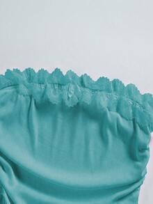 SHEIN Unity 女款蕾絲花卉拼接蝴蝶結裝飾的無肩帶上衣 - 薄荷藍 - 查看 4