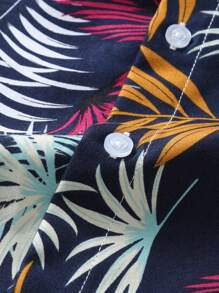 Camisa hawaiana de manga corta para hombre con estampado de hojas - Multicolor - Ver 3