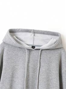 SHEIN Artist Women's Solid Color Long Sleeve Drawstring Cropped Hooded Sweatshirt, Casual Cotton, For Holiday, Vacation, Spring, Festival, Workout, Ibiza Fits, Western Wear