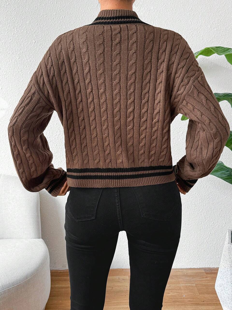 Ladies' Striped Maillard Cable Cardigan