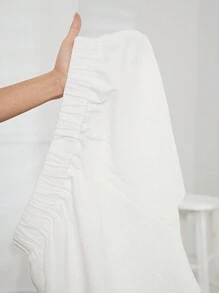 SHEIN Essnce 女士加大尺碼寬腿白色短褲,適用於度假,白色面料 - 白色 - 查看 6