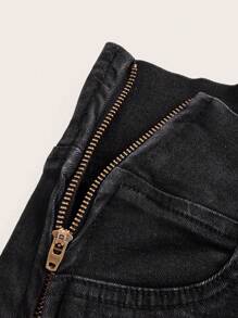 SHEIN ICON 女士高腰緊身牛仔褲 - 黑色 - 查看 5