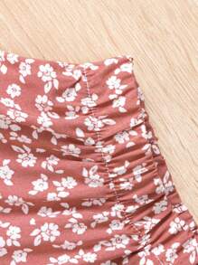 Young Girl Woven Loose-Fit Casual Skirt With Floral Print - Baby Pink - View 5