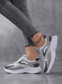 2025 秋季女款运动鞋透气网眼轻便休闲跑步鞋软底女运动 - 淺灰色 - 查看 4