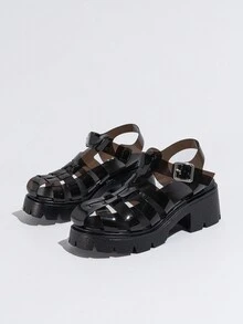 流行舒適的女式楔型厚底羅馬風涼鞋,使用透明玻璃質感的 Pvc 束帶 - 黑色 - 查看 4