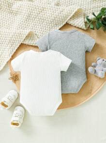 Newborn Baby Boy Basic Soft Skin-Friendly White And Grey Printed Bodysuit - Multicolor - View 2