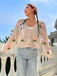 SHEIN Qutie Women's Fun Floral Cardigan - Multicolor - View 5