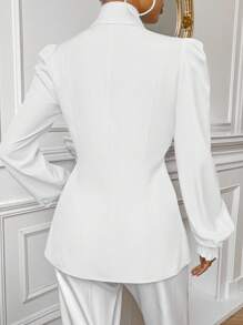 SHEIN Privé 女款長袖衫,多層荷葉邊緣,蝴蝶結細節和泡泡袖 - 白色 - 查看 2
