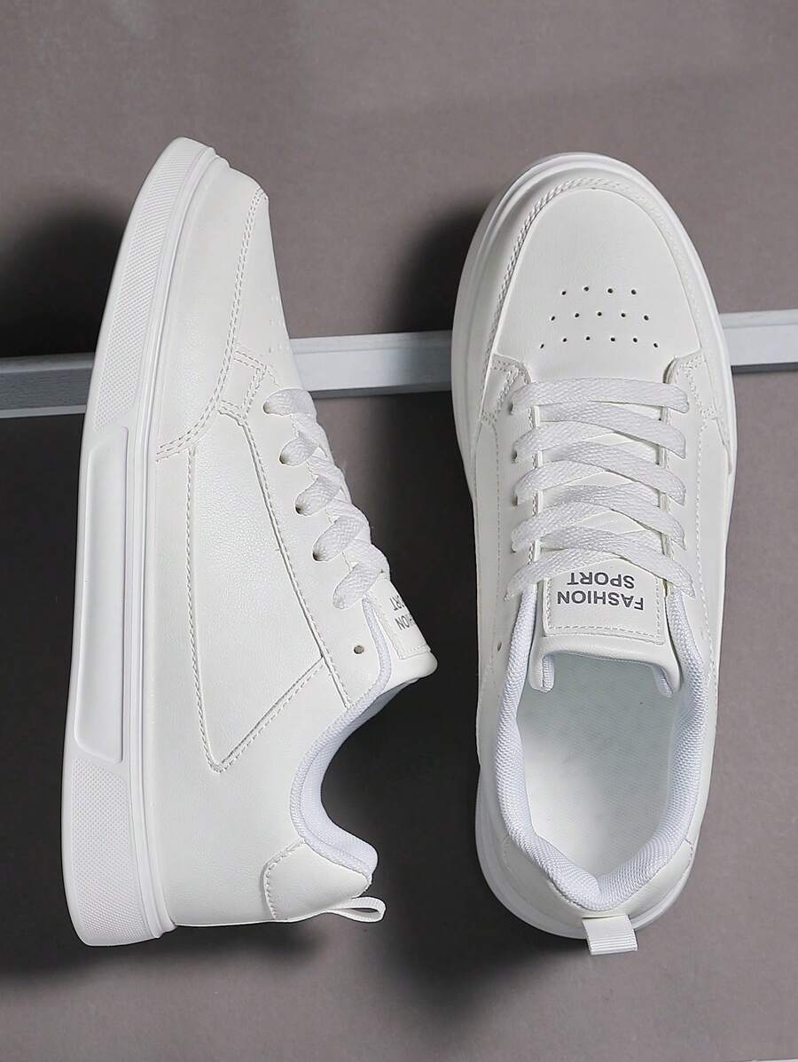 Men's Sports Shoes, Men's Casual Shoes, Fashionable And Personalized Street Student Handsome Shoes, Lace Up Men's Shoes, Men's Sneakers - White - View 1