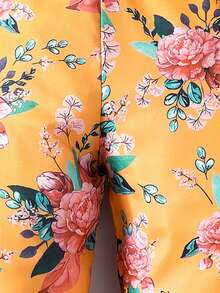 SHEIN Little Girls' Floral Print Casual 2-Piece Set - Orange - View 5