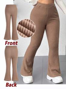 SHEIN EZwear Plus Size High Waist Flared Pants - Khaki - View 1