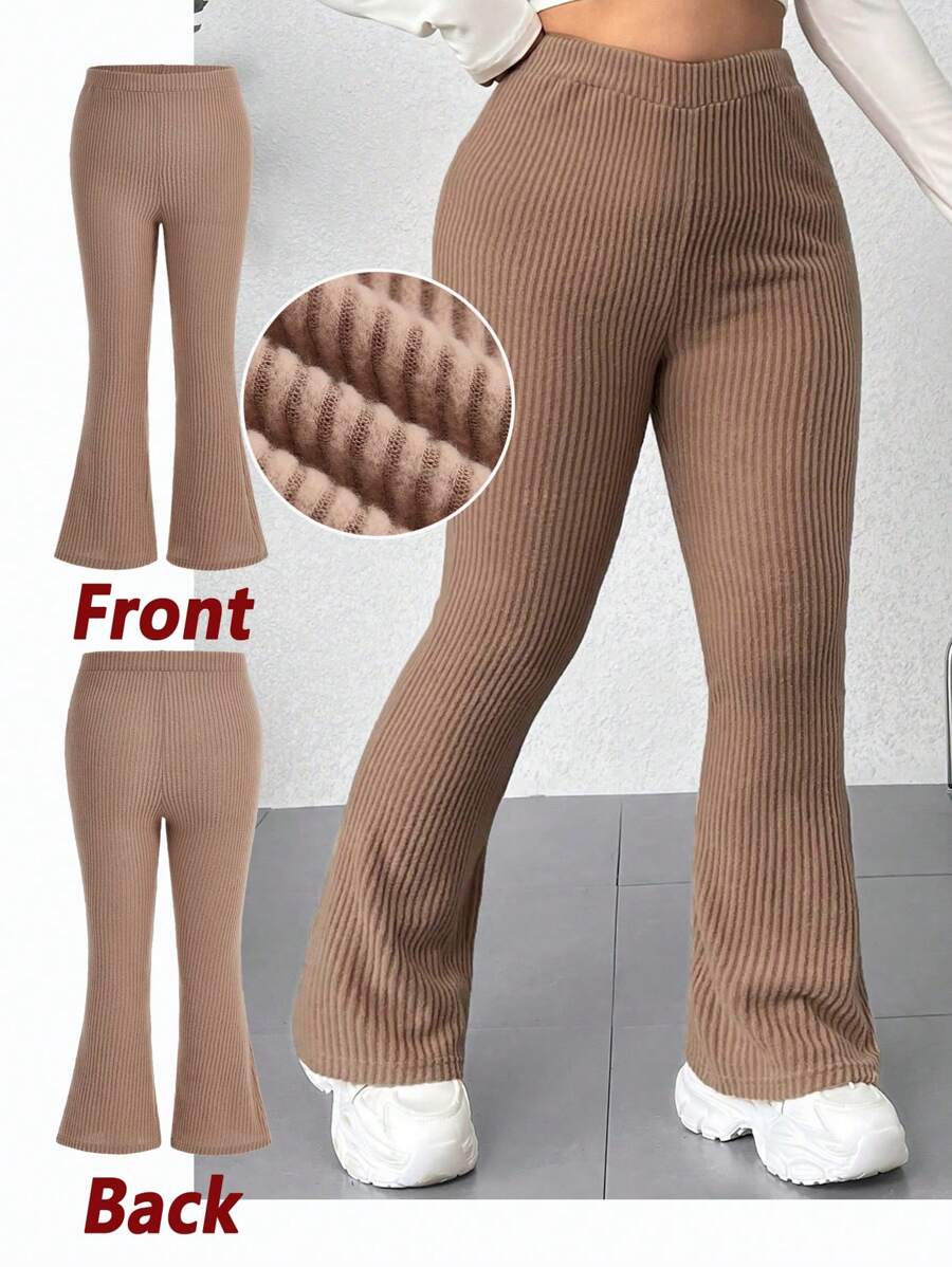 SHEIN EZwear Plus Size High Waist Flared Pants - Khaki - View 1