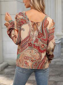 SHEIN LUNE Quý cô Trở lại Dây đeo Paisley In Áo sơ mi - Nhiều màu - Xem 5