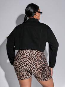 大尺寸破洞短款牛仔外套,沒有彈性 - 黑色 - 查看 2