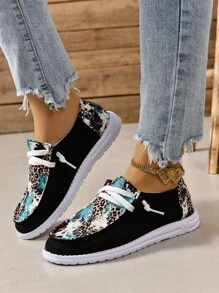 Women's Print Canvas Slip-On Running And Casual Shoes With Breathable Design - Multicolor - View 2