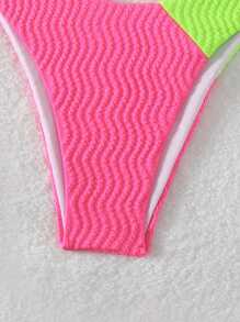 SHEIN Swim Women's Summer Beach Color Block Knot Back Halter Neon Bikini Set Bathing Suit - Multicolor - View 6