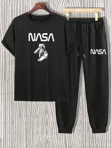 Manfinity Homme Men Plus Astronaut Printed Short Sleeve T-Shirt And Pants Set - Black - View 3