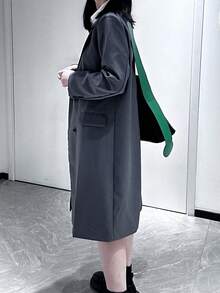Chaqueta casual de solapa a contraste de doble botonadura, primavera otoño - Gris Oscuro - Ver 8