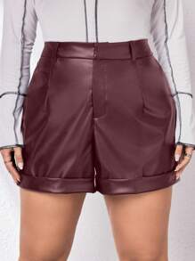 SHEIN Essnce 女性加大號卷邊pu皮短褲