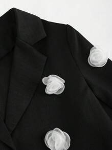 Sweetra 女裝長袖西裝外套,3d花裝飾 - 黑色 - 查看 5