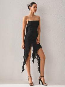 THEA Designer Backless Ruffle Dress, Summer Elegant Dress Outfit, For Holiday, Party, Birthday Outfits, Festival, Wedding Prom Dress - Black - View 4