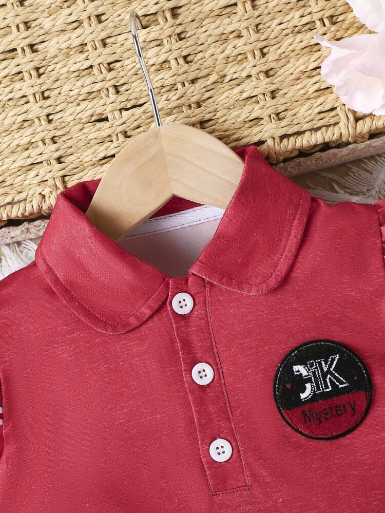 Baby Girl Color Block Edge Polo Collar Pleated Dress