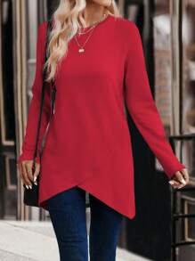 EMERY ROSE 不對稱下擺包裝描述圓領t恤 - 紅色 - 查看 6