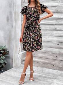 SHEIN Clasi 女士鑰匙孔領口花卉印花裙 - 彩色 - 查看 6