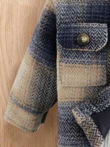 Baby Girls' Plaid Flap Pocket Woolen Coat - Navy Blue - View 3