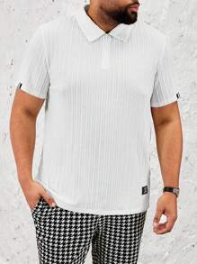 Manfinity VCAY Kích thước lớn Nam Textured Dệt kim Giải trí Áo polo - trắng - Xem 1