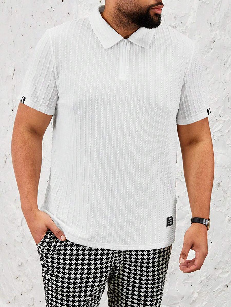 Manfinity VCAY Kích thước lớn Nam Textured Dệt kim Giải trí Áo polo - trắng - Xem 1