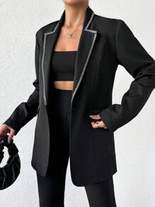 EURMUSE Women'S Single-Breasted Long Sleeve Blazer - Black - View 4