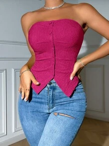 VaVaBold Women's Solid Color Tube Top - Hot Pink - View 4