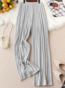 SHEIN LUNE 大尺碼純色彈性腰褲 - 淺灰色 - 查看 1