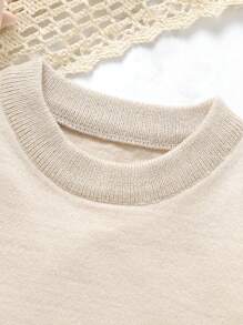 Infant Short Sleeve Knit Top And Plaid Knit Pants Set - Apricot - View 3