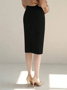 DAZY 女式高腰紧身裙、铅笔裙 - 黑色 - 查看 2