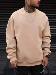 Manfinity Homme Men's Loose Fit Warm Thermal Lined Long Sleeve Sweatshirt - Khaki - View 1