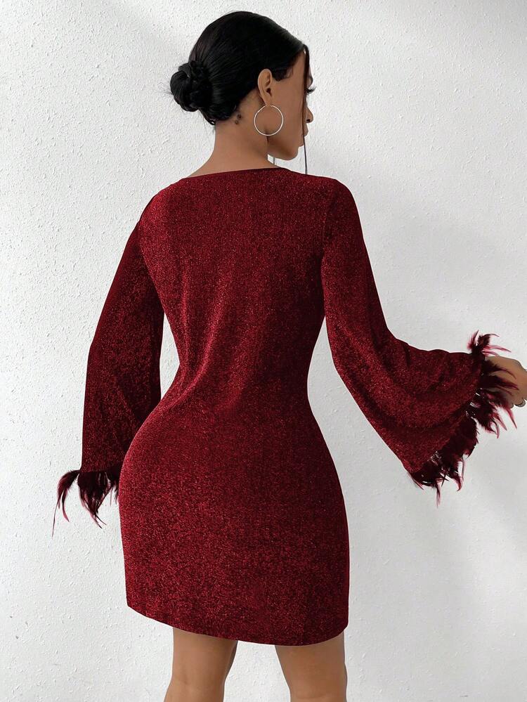 Women's Fuzzy Cuff Round Neck Sweater Dress