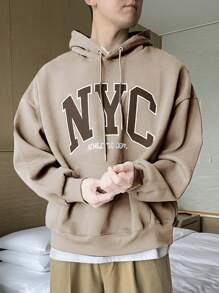 DAZY Áo nỉ nam có mũ trùm đầu thường ngày Back To School có in chữ - Màu Khaki - Xem 3