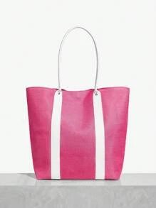 SHEIN SXY 女士，女士编织包，手提包，时尚，夏季，度假，草编，节日，轻便，便携，户外，亮片 - 玫紅色 - 查看 4