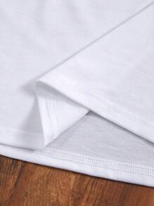 SHEIN EZwear Letter Graphic Short Sleeve Tees - White - View 6