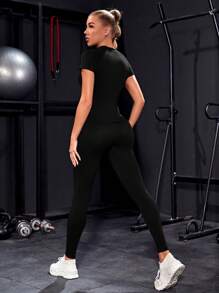 Gameset SHEIN Sport Round Neck Raglan Short Sleeve T-Shirt And Leggings Sports Activewear Set Workout Set Workout Women Set Women Leggings Set - Black - View 2