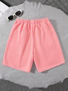 SHEIN 男童休閒字母拼布針織短褲 - 粉色 - 查看 4