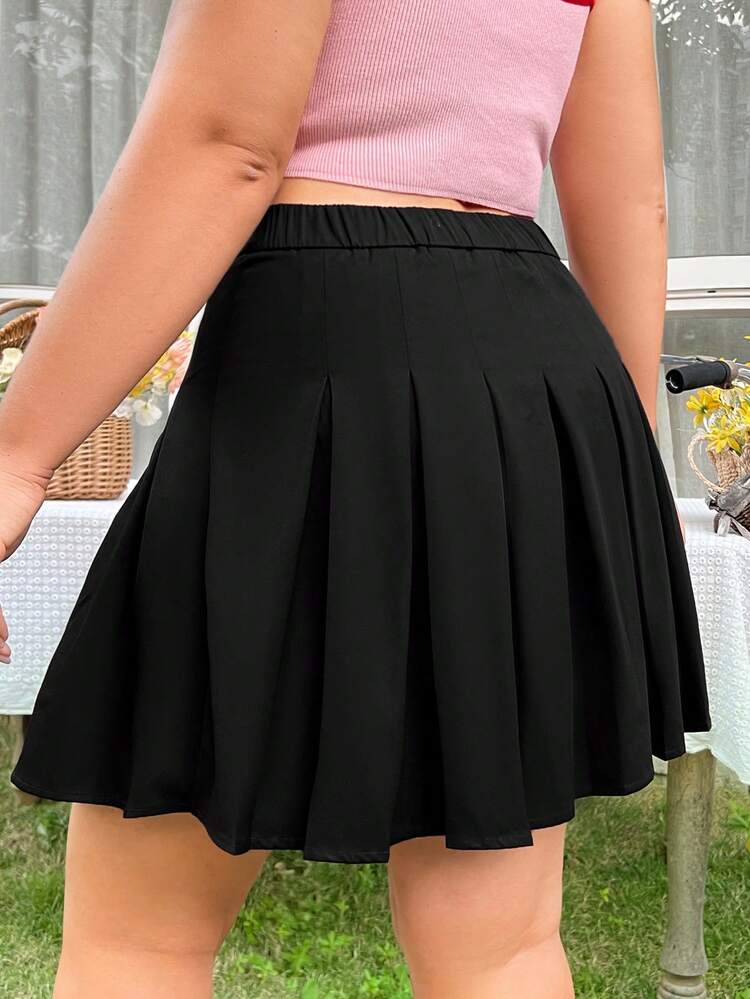 Plus Size Women's Letter Patch Pleated Skirt