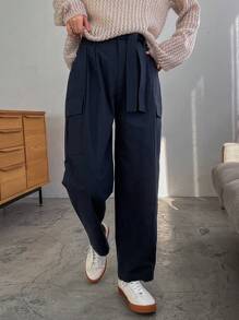FRIFUL 女性實色束腰貨物長褲 - 藏蓝色 - 查看 1