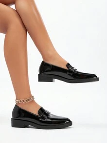 Women's Slip-On Flat Pointed Toe British Style Flats - Black - View 3