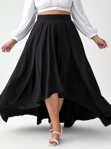 Francesca Lazzari Plus Size Women's High-Low Hem Skirt - Black - View 1