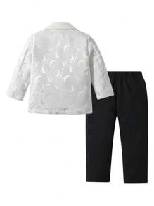 SHEIN 男童白色提花套装 2 件套 正式礼服套装 适合节日和节庆场合 - 白色 - 查看 2