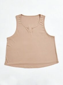 INAWLY Của phụ nữ Kích thước lớn Không tay Áo Với Đường viền cổ có rãnh , Màu thuần - Cà phê nâu - Xem 3