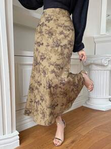 DAZY Damen Knielanges Rock mit Blumendruck für den Herbst